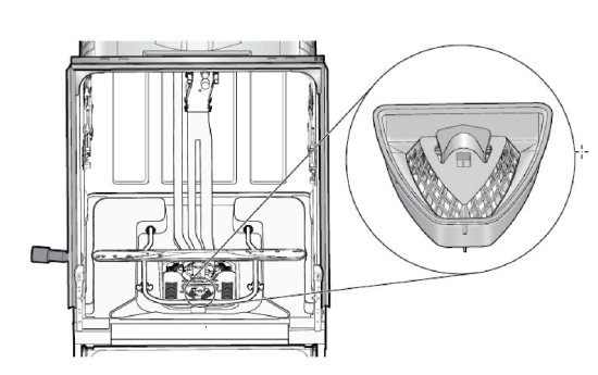 Filter cup is placed below the lower rack at front-side. 