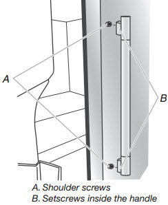 The 2 setscrews are located inside the door handle and are connected to shoulder screws.