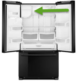 If bin is not on door, Ice maker and ice bin is in upper left corner of the refrigerator section.