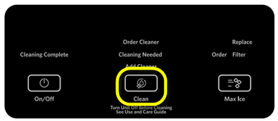 The  Clean button will continue to blink, during the Clean Cycle, indicating that the cleaning cycle is in process. If the cycle is interrupted the Clean Light will continue to blink, press the "Clean" button to resume the cycle.